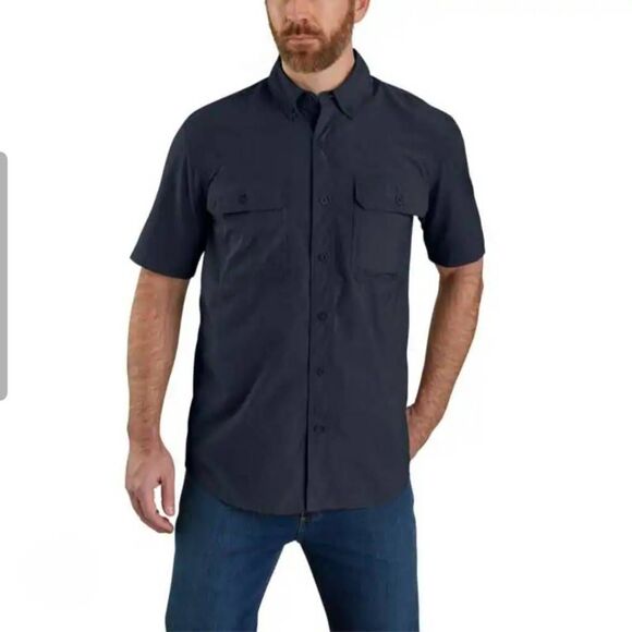 Carhartt Relaxed Fit Navy Blue Button Down Shirt - Picture 1 of 8